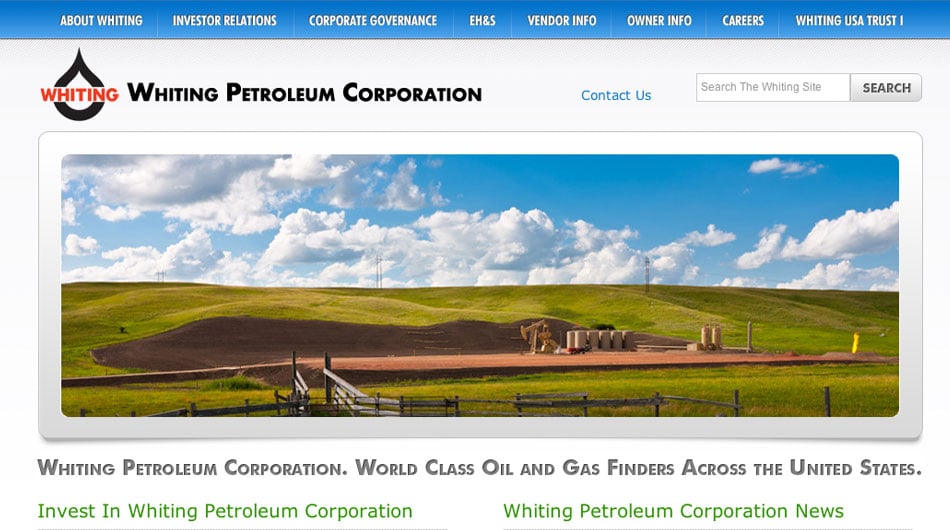 Whiting Petroleum Website Home Page