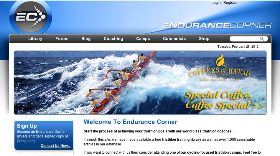 Endurance Corner Website Home Page