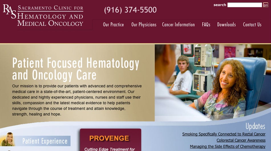 Sacramento Clinic for Hematology & Medical Oncology Website Home Page