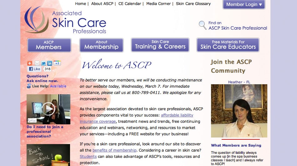 Associated Skin Care Professionals Website Home Page