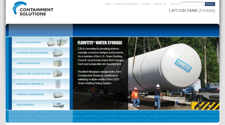 Containment Solutions Website Home Page
