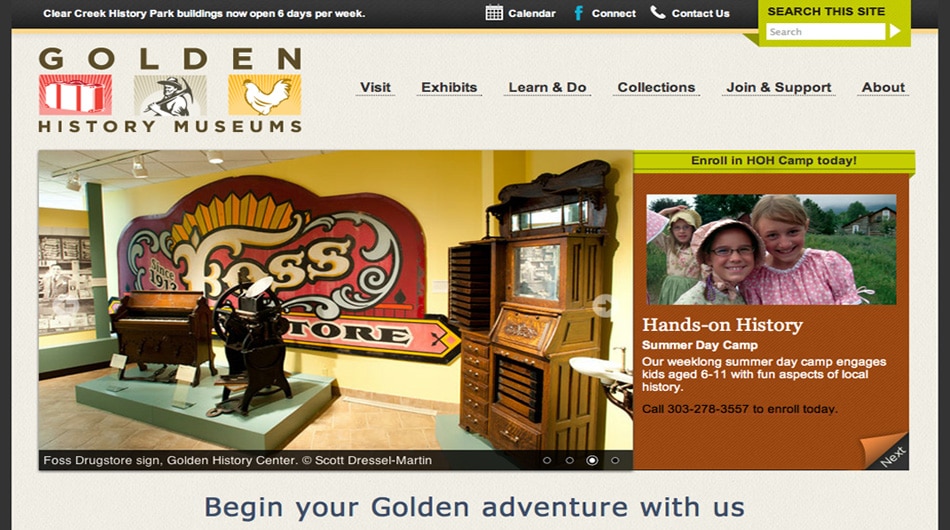 Golden History Museums Website Home Page